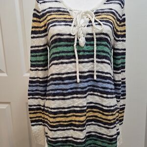 Natural Reflections brand Striped Knit Sweater with Lace-Up Detail. Size Medium